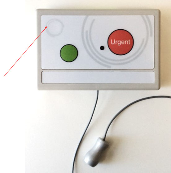 Pull cord used with wireless nursecall systems in hospitals